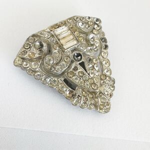 Art Deco Rhinestone Fur Clip Shield Shape